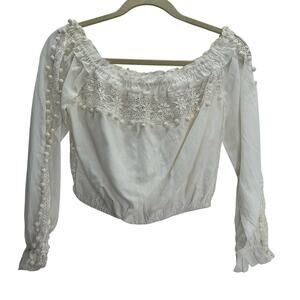 Cami NYC white crop top long sleeves lace romantic boho small coquet